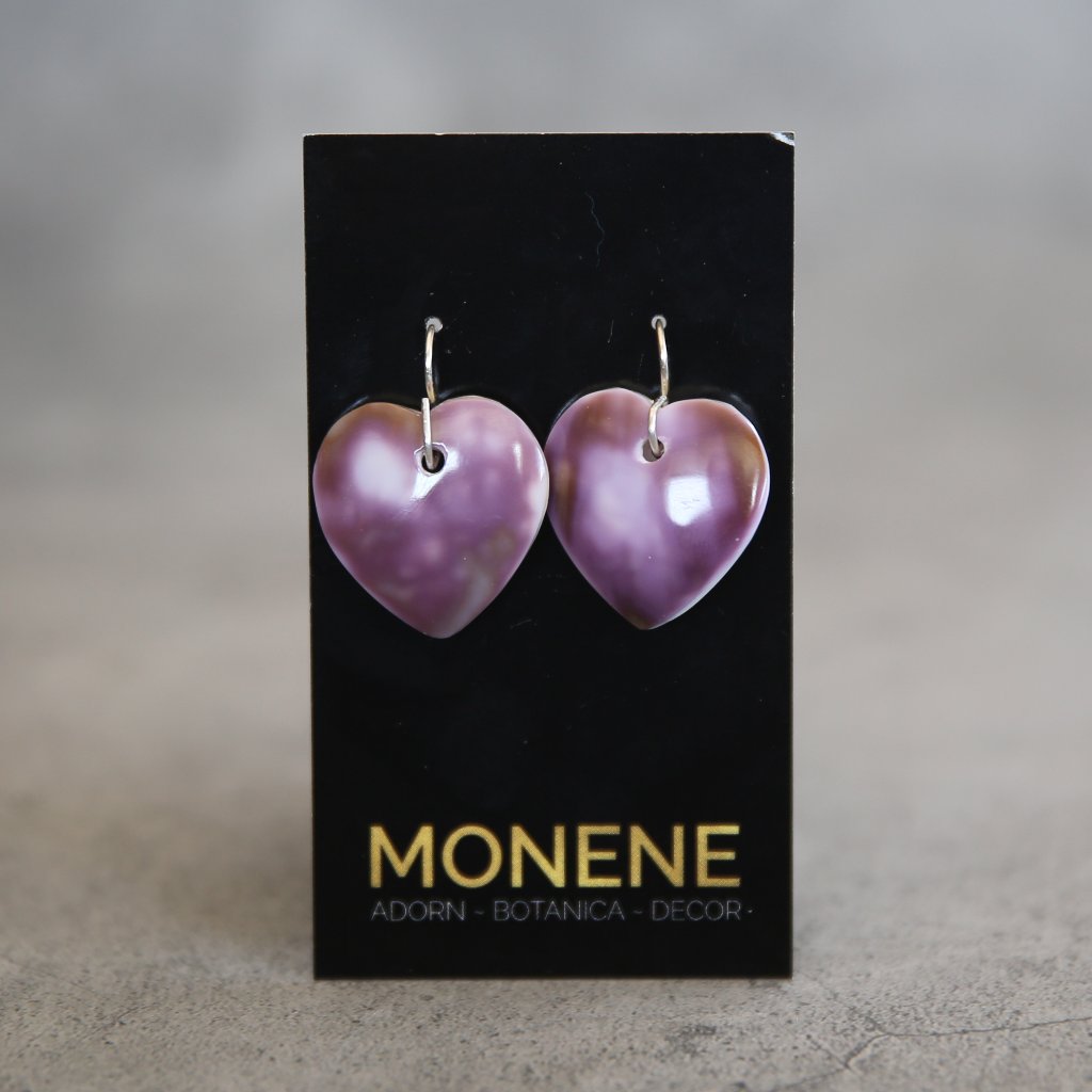 Sterling Two Tone Matrix Lavender Wampum Shell Bead Earrings #2